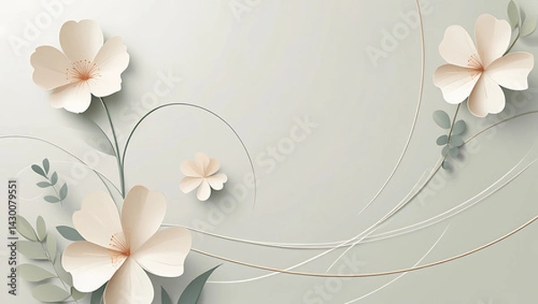 Fototapeta Simple but beautiful design using simple flower motifs or calm curves or straight lines with soft lines with pencil or ink	