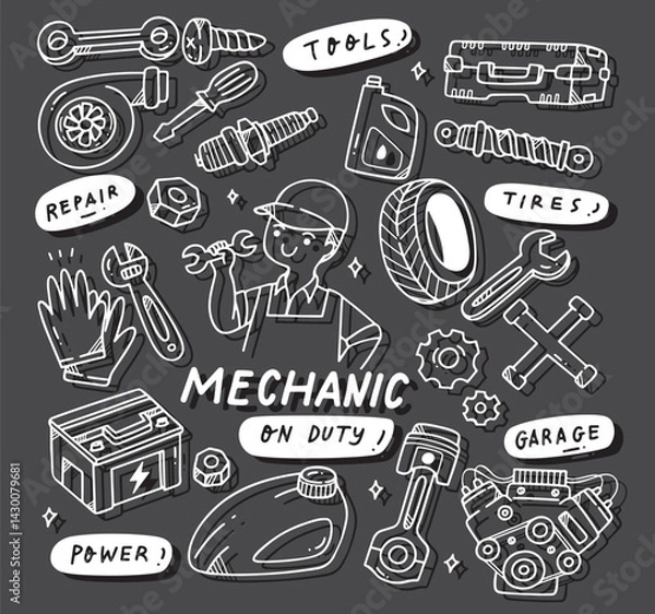 Fototapeta A set of car parts and automotive accessories in vector format.