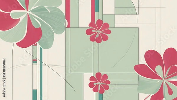 Fototapeta Simple but beautiful design using simple flower motifs or calm curves or straight lines with soft lines with pencil or ink	
