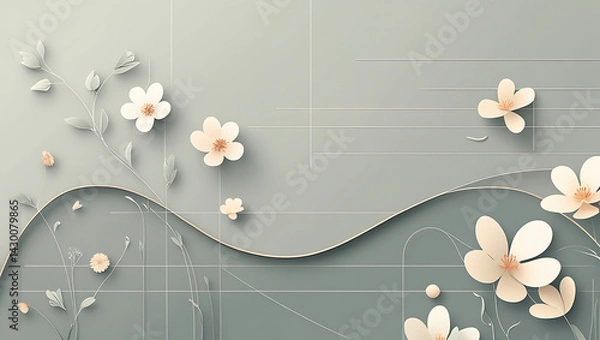 Fototapeta Simple but beautiful design using simple flower motifs or calm curves or straight lines with soft lines with pencil or ink	