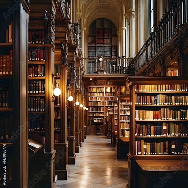 Fototapeta Exploring historic library architecture grand reading room interior design classic atmosphere captivating perspective