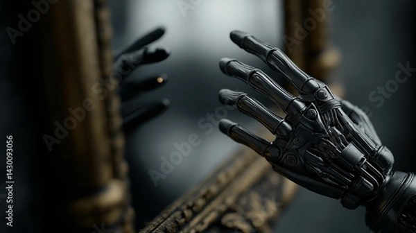 Obraz AI-generated robotic hand with intricate details reaching towards a mirror