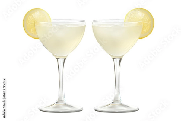 Fototapeta  Two glasses of white lemon drop cocktail isolated on a transparent background.