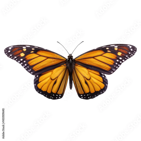 Fototapeta Vibrant Monarch Butterfly with Detailed Wing Patterns and Colors, isolated on transparent background.