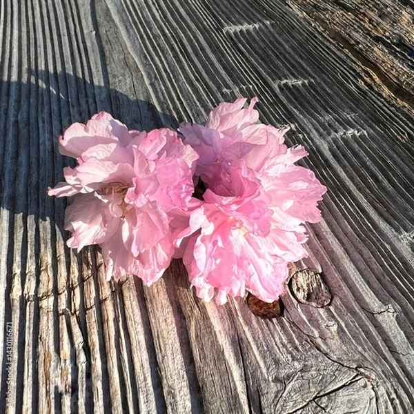 Obraz テーブル上の八重桜の花、テーブル上のピンク色のヤエザクラの花