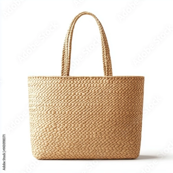 Obraz Handwoven straw bag chic style for summer outings, natural texture perfect for beach trips, shopping, and casual gatherings