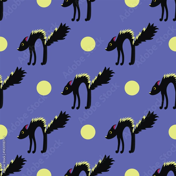 Obraz Seamless pattern with vector cartoon cat. Can be used for making wallpaper, fabrics and other types of products