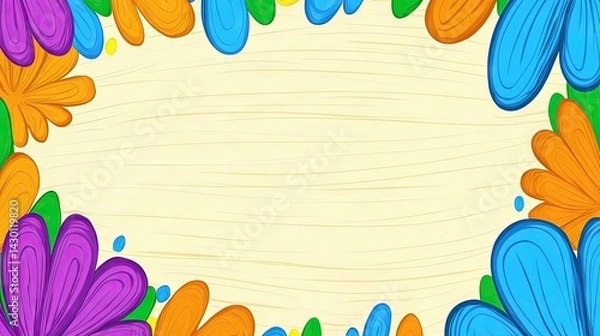 Obraz Colorful floral frame on wood background with blank space for text or image