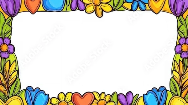 Obraz Colorful floral frame with hearts, perfect for spring messages or invitations