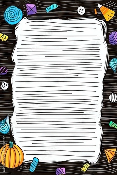 Obraz Halloween themed blank template with candy and pumpkin doodles