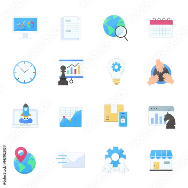 Obraz Startup, Business Strategy, and Data Analysis Icons Flat Vector Set