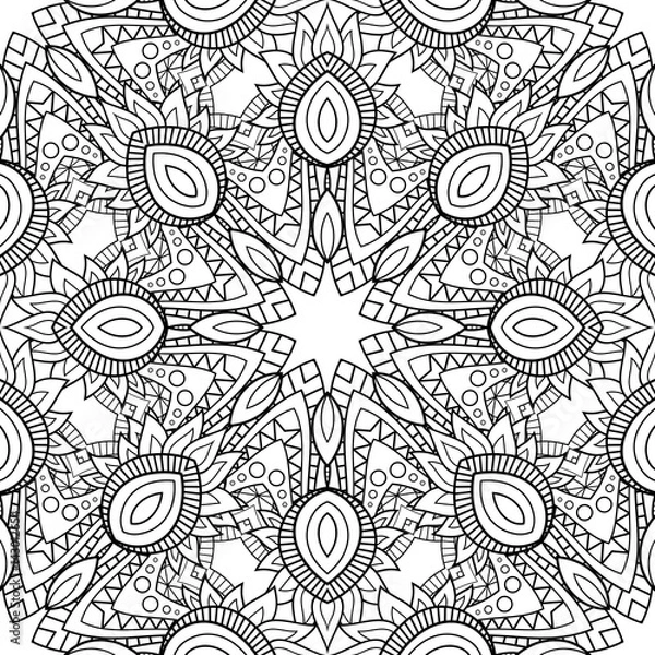 Fototapeta Vector Seamless Monochrome Pattern. Printable Coloring Pages. Hand Drawn Decorative Scales