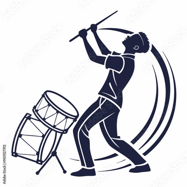 Obraz Silhouette Of A Drummer Playing The Drums With Energy And Passion Illustration