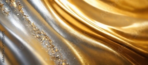 Obraz Luxurious WaveLike Metallic Surface with Gold and Silver Layers, Abstract CloseUp Texture with Shiny, Glittery Details