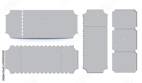 Fototapeta Cinema tickets. Theater coupon realistic vector templates. Discount voucher mockups. Train, movie, raffle, carnival blank ticket with text space. Concert, event, festival admit layouts