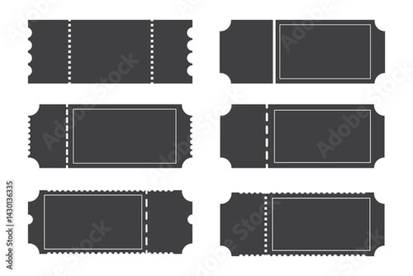 Fototapeta Cinema tickets. Theater coupon realistic vector templates. Discount voucher mockups. Train, movie, raffle, carnival blank ticket with text space. Concert, event, festival admit layouts