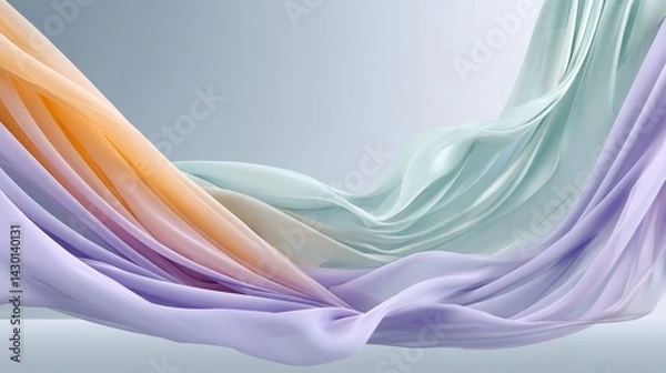 Fototapeta A Stunning Colorful Abstract Background Featuring Soft Flowing Pastel Chiffon Fabric with Dreamy Lighting and Ethereal Texture