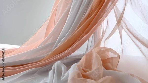 Fototapeta Exploring the Elegance of White Curtains: A Dreamy and Ethereal Soft Flowing Textile Composition That Evokes Serenity and Minimalism