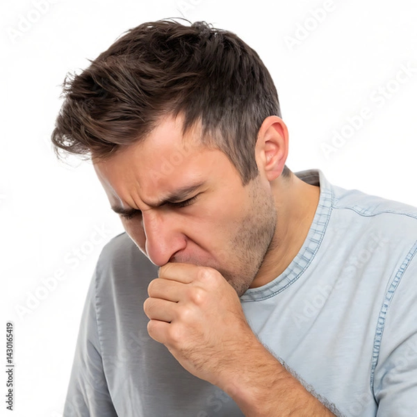 Fototapeta Man coughing with hand on mouth isolated on a transparent background