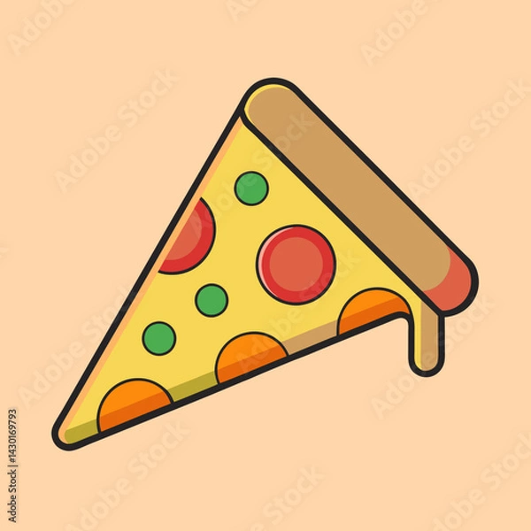 Obraz Delicious Cartoon Pizza Slice with Colorful Toppings on a Peach Background
