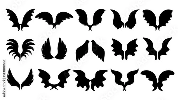 Fototapeta set of wing silhouette vector on white background