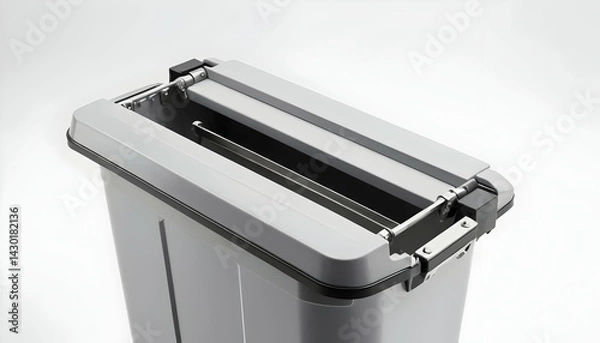 Fototapeta Gray Recycling Bin with Lid Open in a Clean White Studio