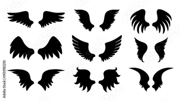 Fototapeta set of wing silhouette vector on white background