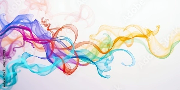 Fototapeta Abstract flowing lines of color gently twist and curve across a bright white canvas, a smooth