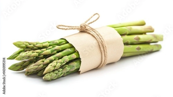 Fototapeta A bundle of fresh green asparagus tied with twine and wrapped in paper.