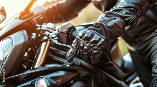 Obraz Motorcycle Rider's Hand on Handlebar