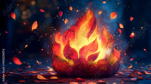 Fototapeta Glowing leaves rise like flames scattering