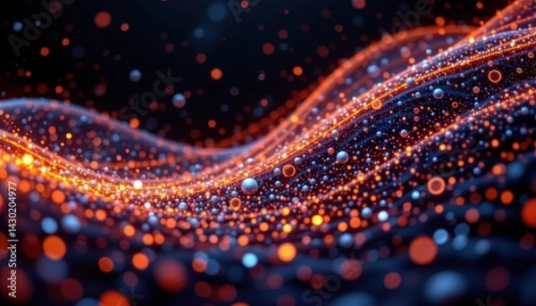 Obraz Digital motion dots on dark space forming futuristic tech wave in big data world