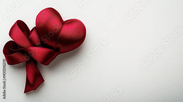 Obraz Romantic Red Satin Heart with Ribbon on White Background