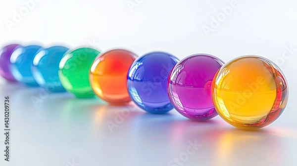 Obraz Glossy Rainbow Spheres In A Row On White Background