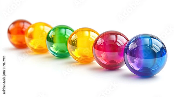 Obraz Glossy Rainbow Spheres In A Row On White Background
