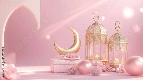 Fototapeta Elegant Arabic Calligraphy and Decorative Patterns for Eid al-Adha Greetings