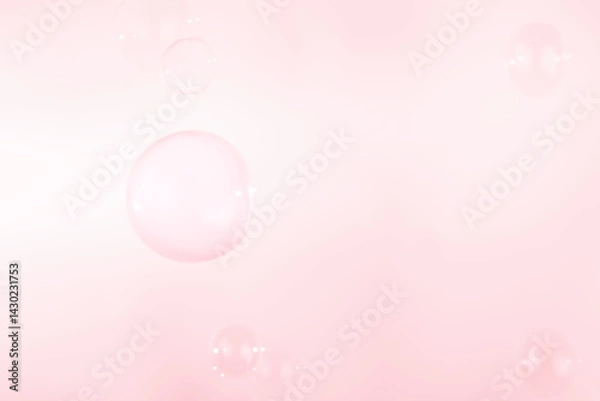 Fototapeta Beautiful Pink Soap Bubbles Floating in The Air. Celebration Festive Backdrop. Freshness Soap Suds Bubbles Water. Pink and White Gradient Textured. Abstract Background.	