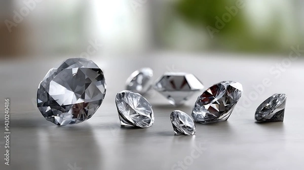 Obraz Beautifully Cut Sparkling Diamonds Scattered on a Light Surface with Soft Focus Background