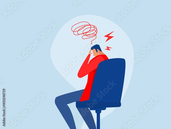 Fototapeta businessman holding his head sitting alone on the chair,Failure Anxiety and Stress Frustrated Businessman Regretting Financial Mistake concept Vector Illustration