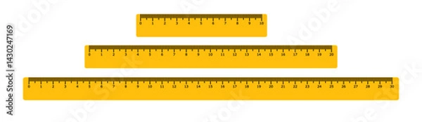 Fototapeta 10, 20, 30 centimeters ruler measurement tool with numbers scale. realistic school measuring rulers in flat style