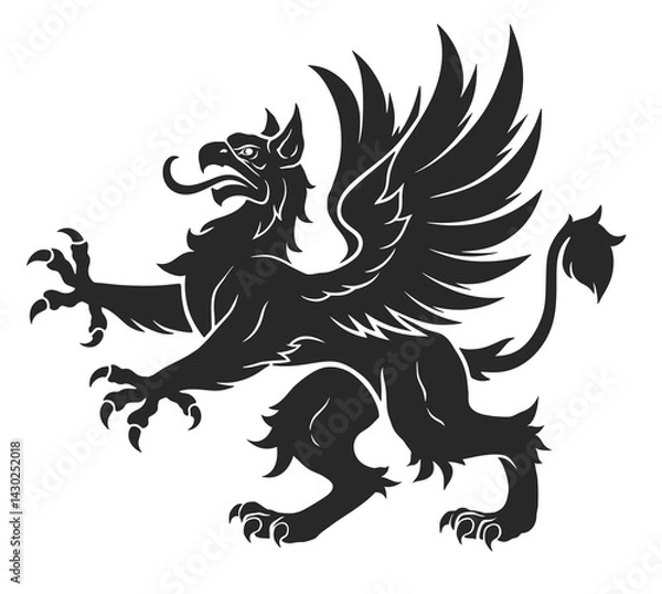 Fototapeta Black and white heraldic rampant griffin on white background. Can be use for coat of arms design.
