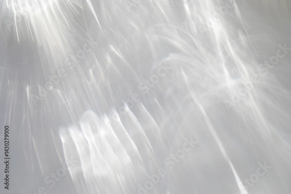 Fototapeta Abstract shadows background from pouring sunlight top view. Natural caustic background from light glare and shine reflection effects for product presentation.