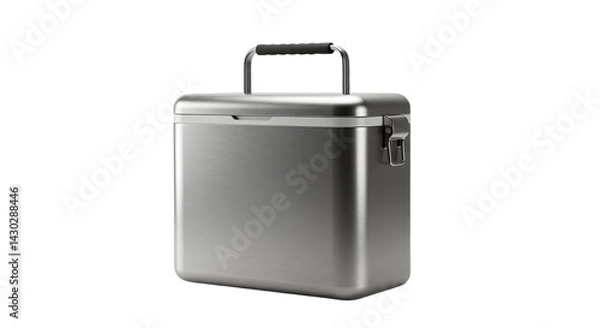 Fototapeta A sleek, metallic lunchbox sits on a clean surface, showcasing its modern design, perfect for stylish meal transport