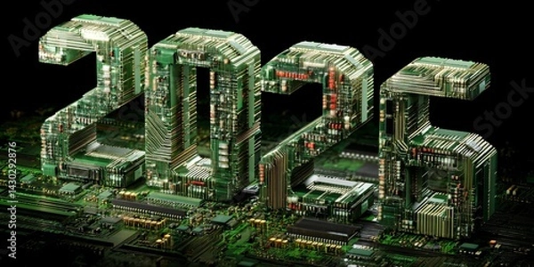 Fototapeta new year 2026 digital background with futuristic circuit board structure
