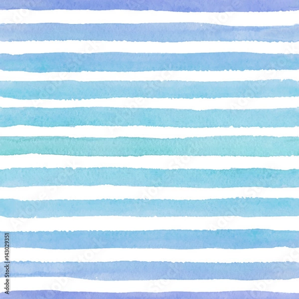Fototapeta Ręcznie rysowane wzór akwarela z kolorowymi niebieskimi kreskami na białym tle