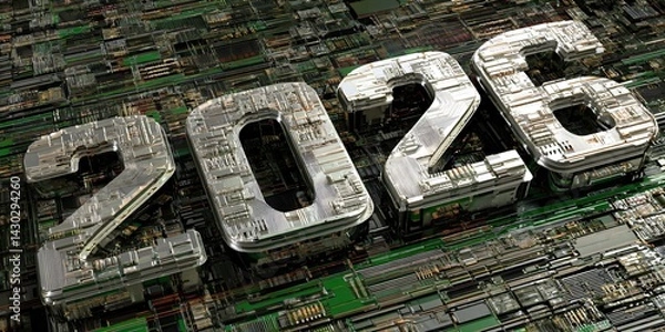 Fototapeta new year 2026 digital background with futuristic circuit board structure