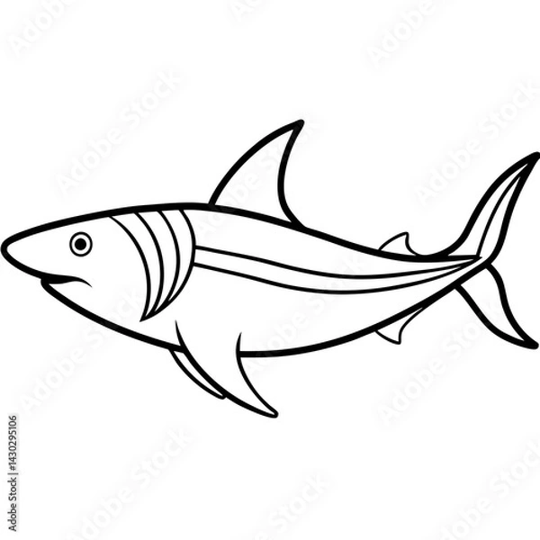 Fototapeta One-Line Mako Shark Vector