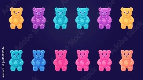 Obraz 50.A set of adorable gummy bear icons in vector format, featuring clear linear outlines and editable stroke thickness, with a playful and minimalistic design aesthetic.