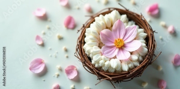 Obraz Dainty flower nestled among pure white elements, nest, white, intricate