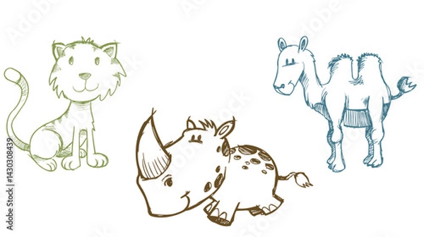 Fototapeta Playful outline colored zoo animals design elements, ideal for children's story books, featuring simplified and friendly animal illustrations 06